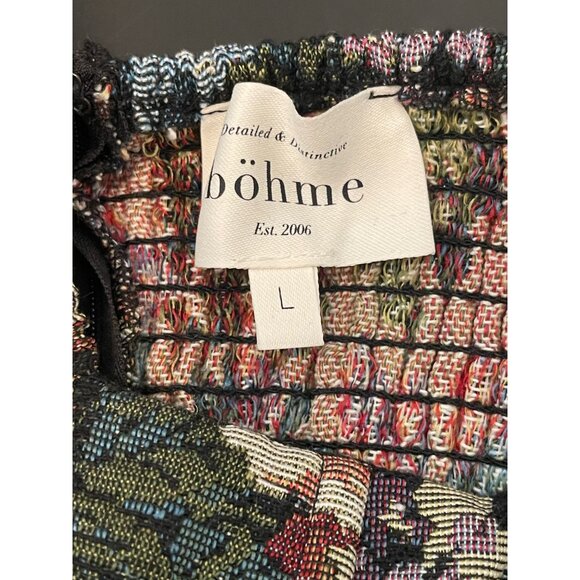 BOHME LaRuth Floral Brocade Short Puff Sleeves Pockets Smocked Mini Dress Size L - Picture 14 of 16